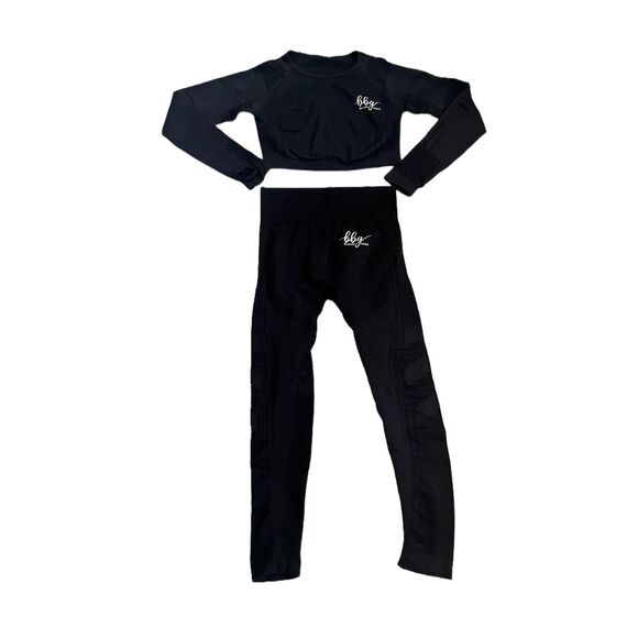 BBG Black Seamless Crop Top & Leggings Set - Size Large - Picture 1 of 7